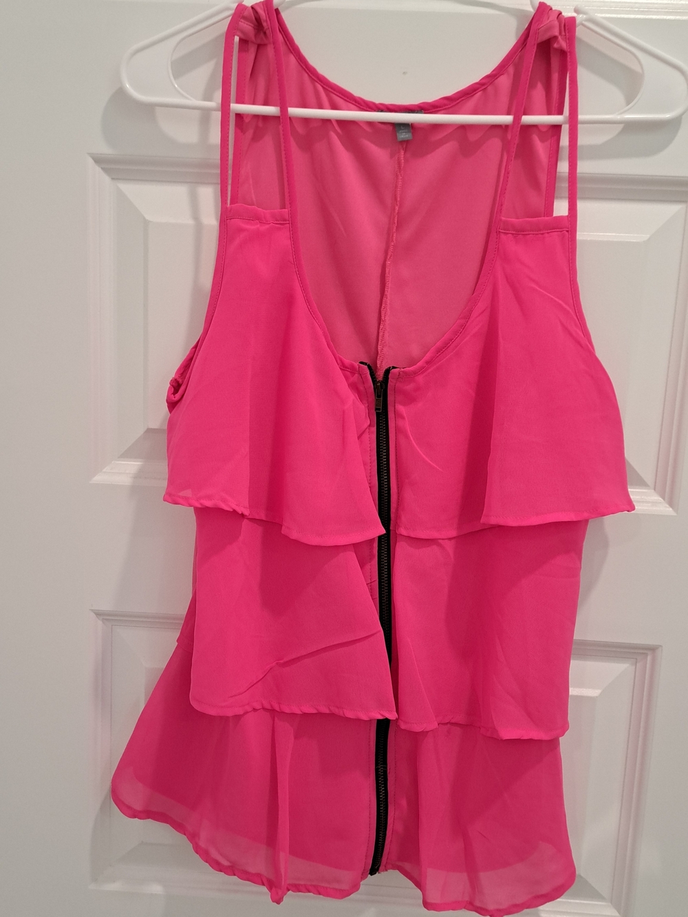Beautiful Hot Pink Ruffle Front Zip Women’s Tank Top
